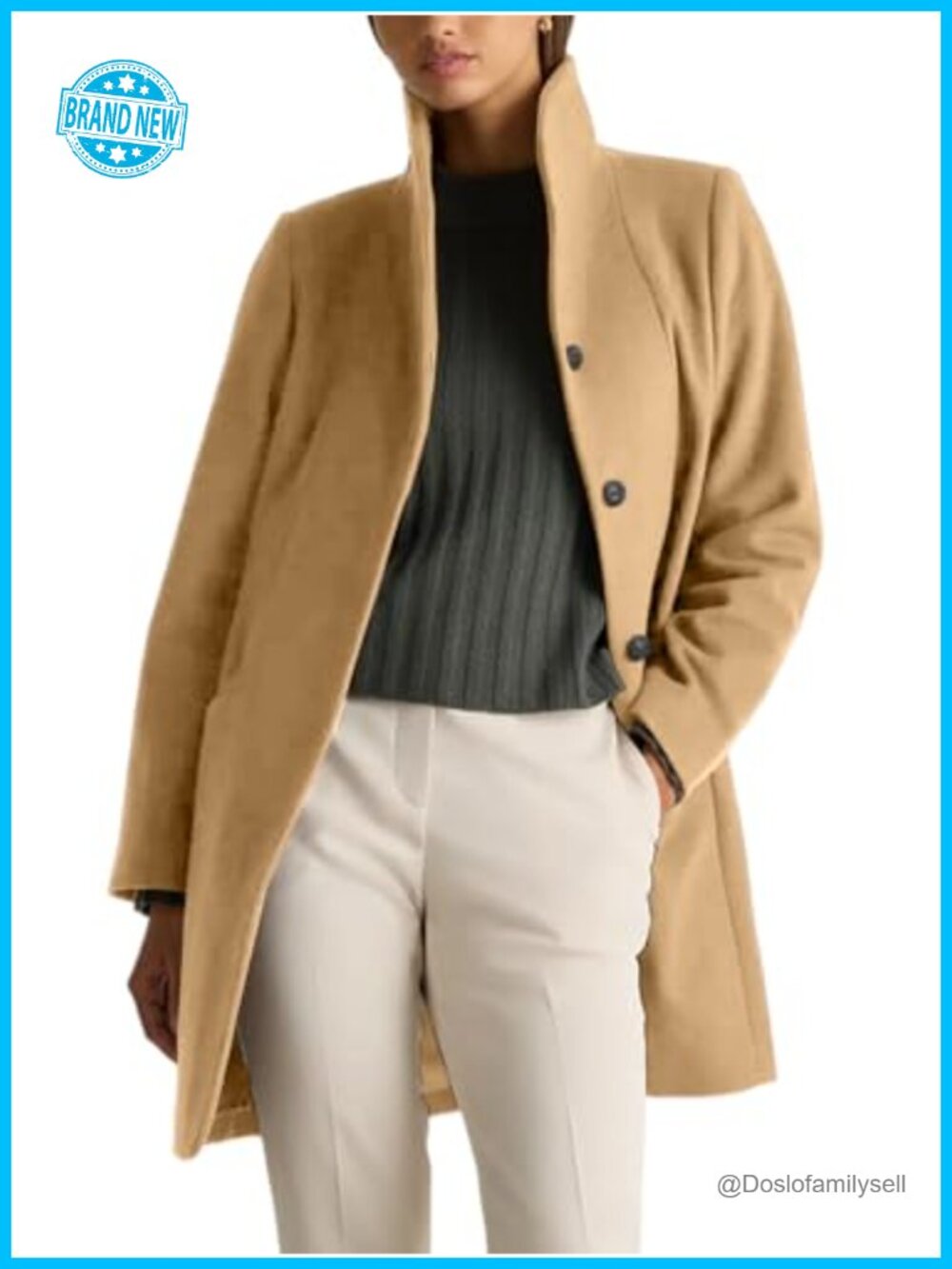 Wool Blend Peacoat Mid-Thigh Cocoon Coat Shawl Collar Hidden Button